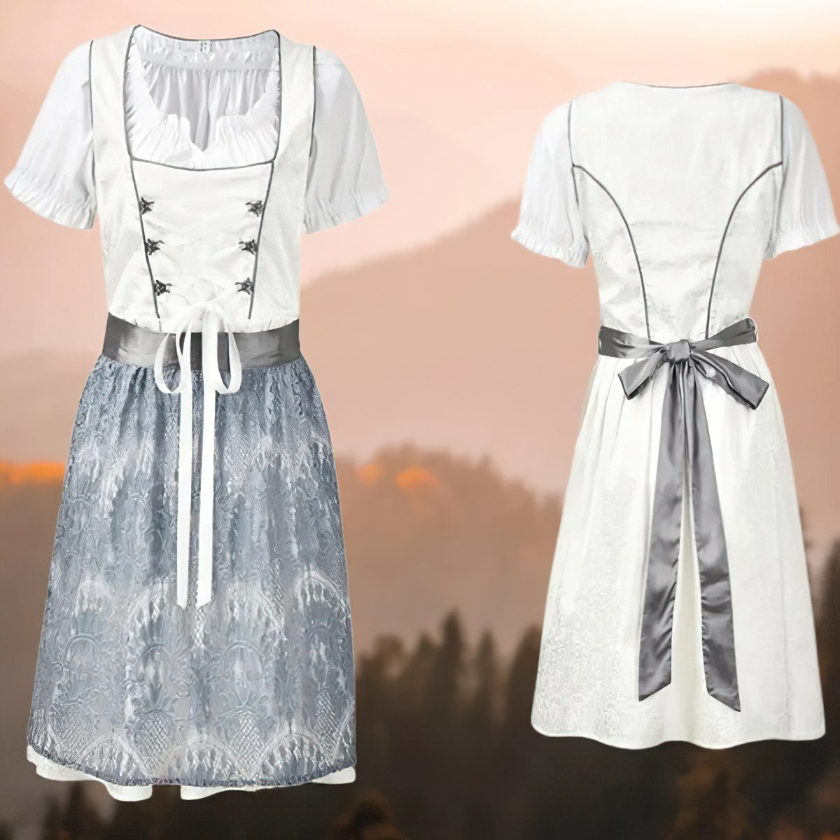 Damen Oktoberfest Dirndl Kleid mit Schürze Spitze | Mini