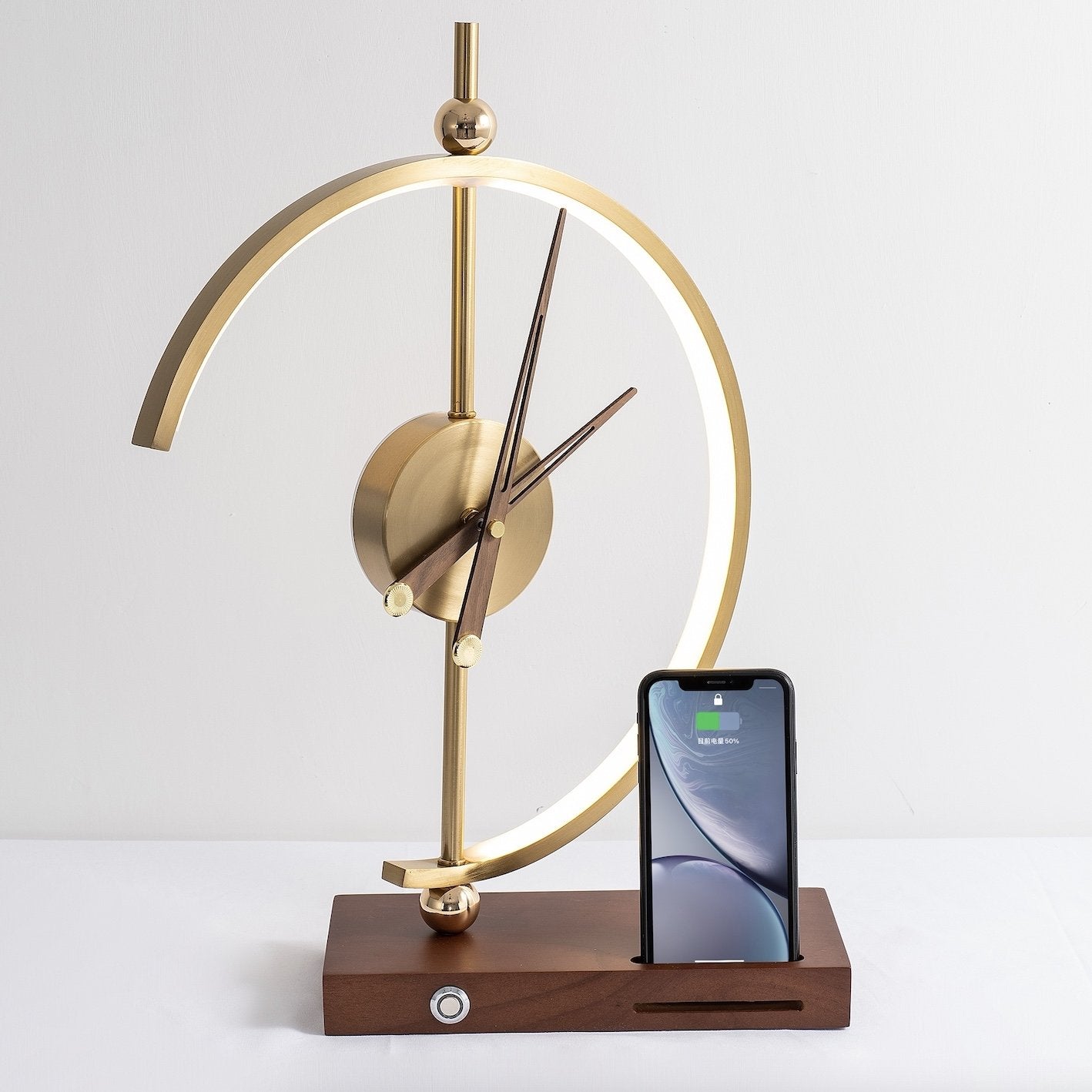 Tischlampe Holz LED mit Uhr und Ladefunktion