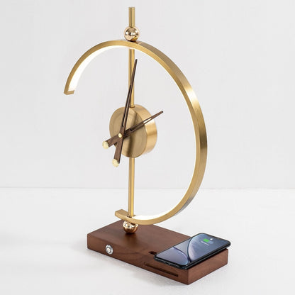 Tischlampe Holz LED mit Uhr und Ladefunktion