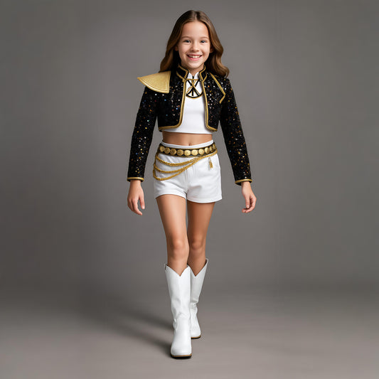 Halloween Glitzer Kostüm Damen Schwarz Gold