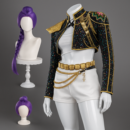 Halloween Glitzer Kostüm Damen Schwarz Gold