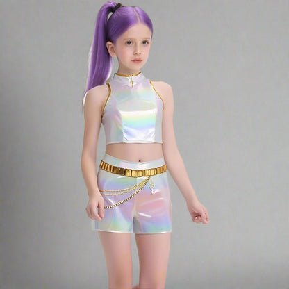 Holographic Kpop Kostüm für Kinder Mädchen