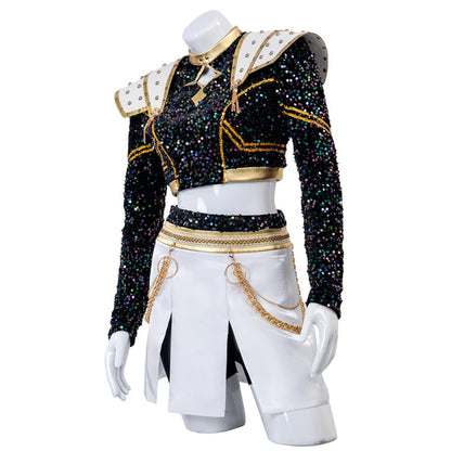 Glitzer Tanzkostüm Mädchen Schwarz Gold Set