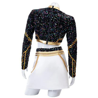 Glitzer Tanzkostüm Mädchen Schwarz Gold Set