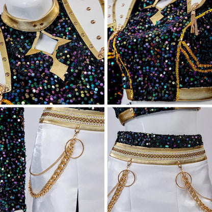 Glitzer Tanzkostüm Mädchen Schwarz Gold Set