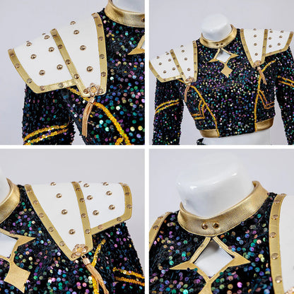Glitzer Tanzkostüm Mädchen Schwarz Gold Set