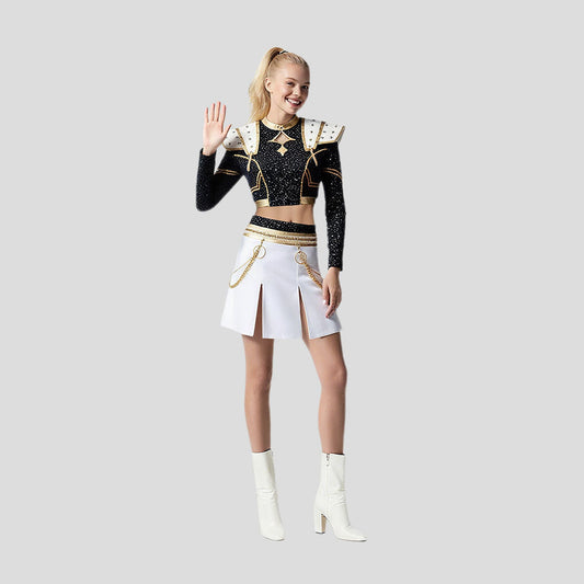 Glitzer Tanzkostüm Mädchen Schwarz Gold Set