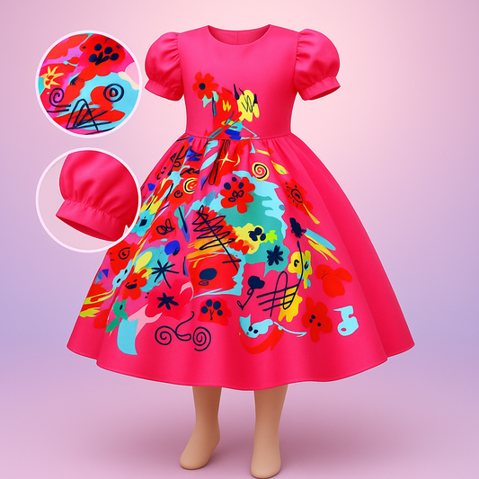 Mädchenkleid Puffärmel Bunt Partykleid Polyester