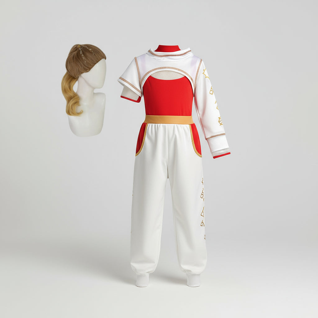 Kinder Superhelden Kostüm Set Weiß Rot Jacke Hose Halloween