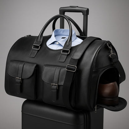 Reisetasche Leder Weekender 3-in-1 mit Kleidersack