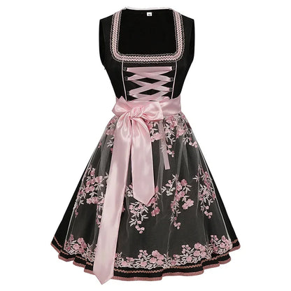 Damen Oktoberfest Dirndl Kleid | Kurz Blumenstickerei