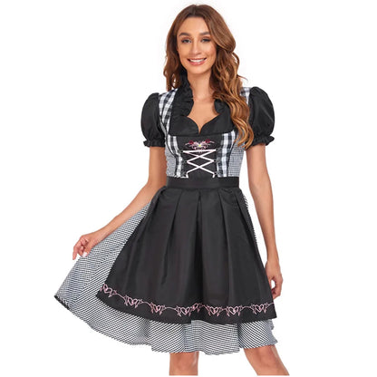 Damen Oktoberfest Dirndl Kleid | Kurz Schwarz-Weiß Kariert