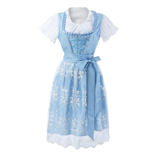Damen Oktoberfest Spitzen Dirndl Kleid | Hochgeschlossen Midi