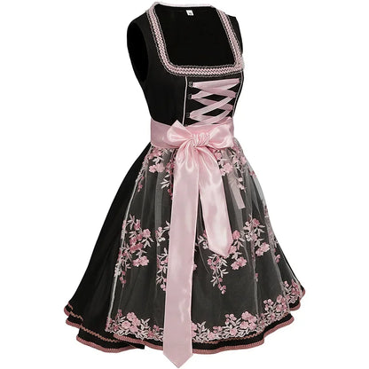 Damen Oktoberfest Dirndl Kleid | Kurz Blumenstickerei