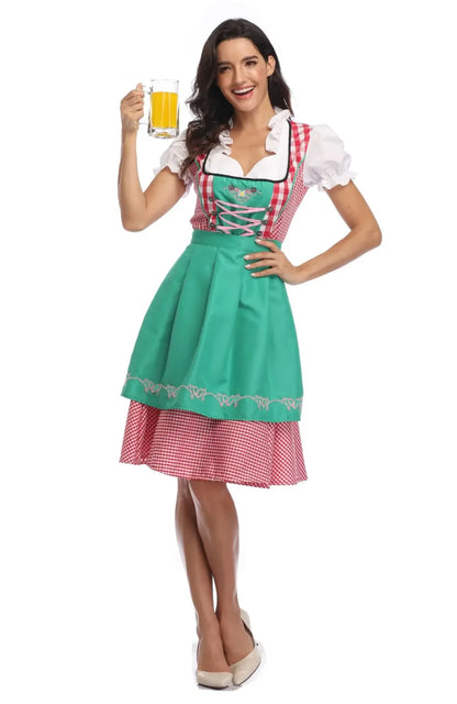 Damen Oktoberfest Dirndl Kleid | Kurz Puffärmellos Mini