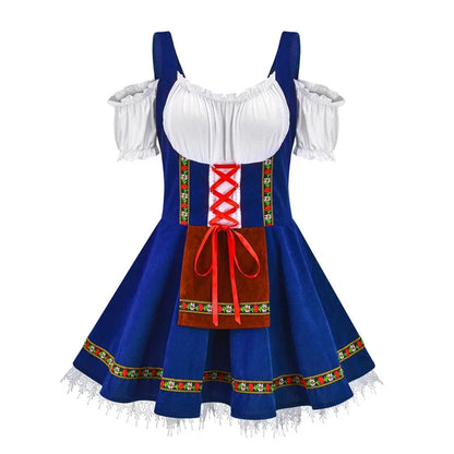 Damen Oktoberfest Dirndl Kleid | Kurz Schulterfrei Mini