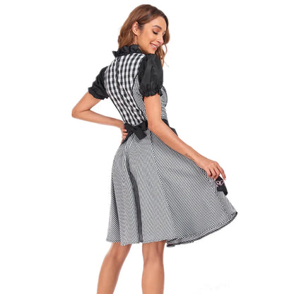 Damen Oktoberfest Dirndl Kleid | Kurz Schwarz-Weiß Kariert