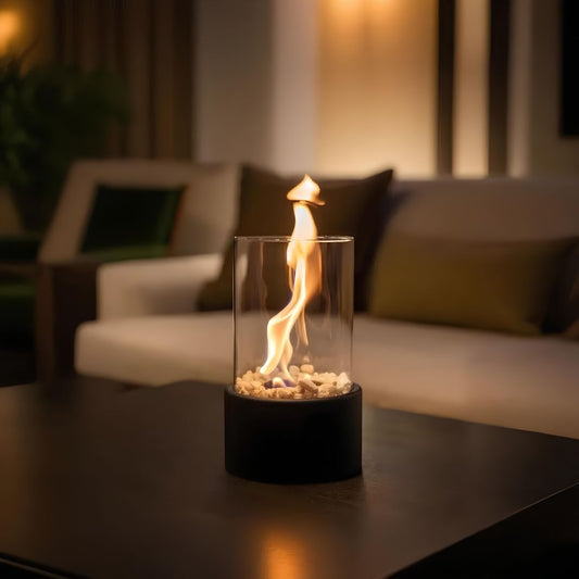 Tischfeuer Glas Metall Dekofeuer Lampe Modern