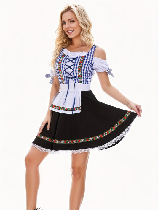 Damen Oktoberfest Dirndl Bluse Kleid | Schulterfrei Mini