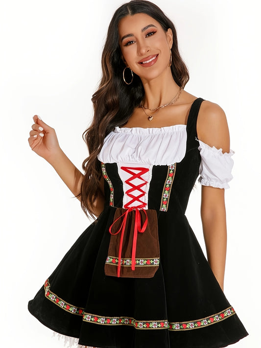 Damen Schulterfrei Oktoberfest Dirndl Kleid | Kurz Mini
