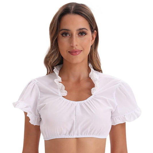Damen Oktoberfest Dirndl Bluse | Hochgeschlossen, Kurzarm