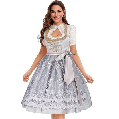 Damen Oktoberfest Hochgeschlossene Dirndl Kleid | Langarm, Midi