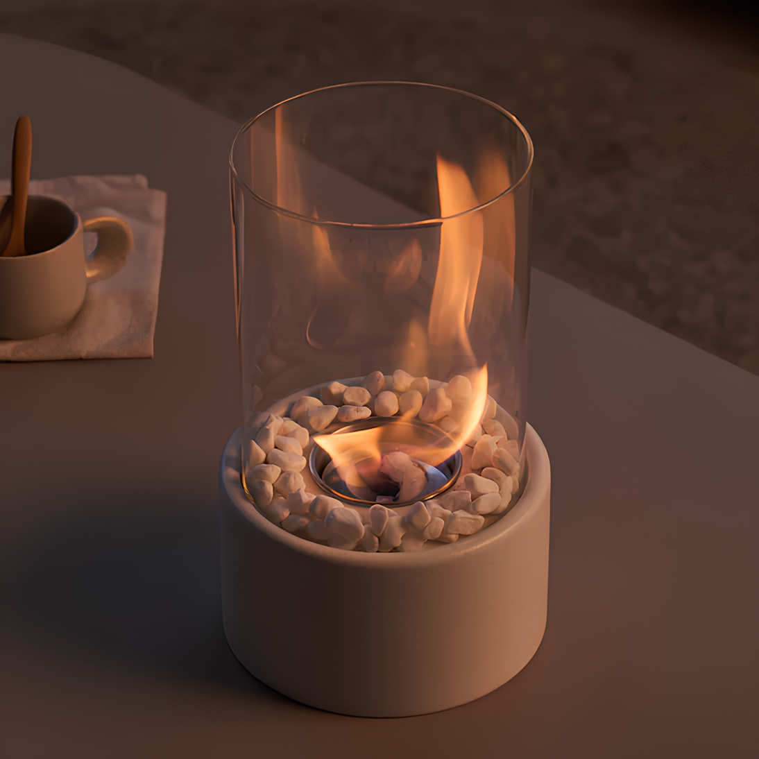 Tischfeuer Glas Metall Dekofeuer Lampe Modern