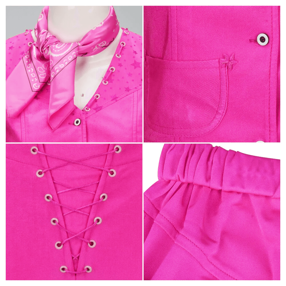 Retro Pink Cowgirl Kostüm Damen 70er Jahre Disco Outfit mit Schlaghose