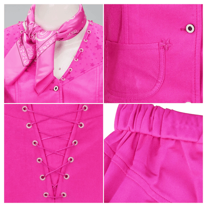 Retro Pink Cowgirl Kostüm Damen 70er Jahre Disco Outfit mit Schlaghose