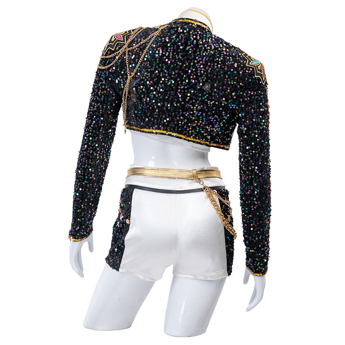 Halloween Glitzer Kostüm Damen Schwarz Gold