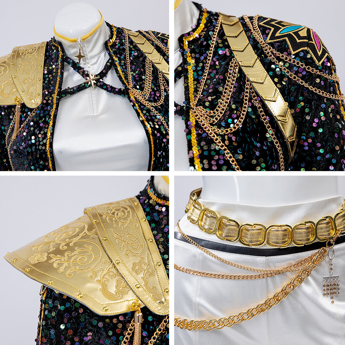 Halloween Glitzer Kostüm Damen Schwarz Gold