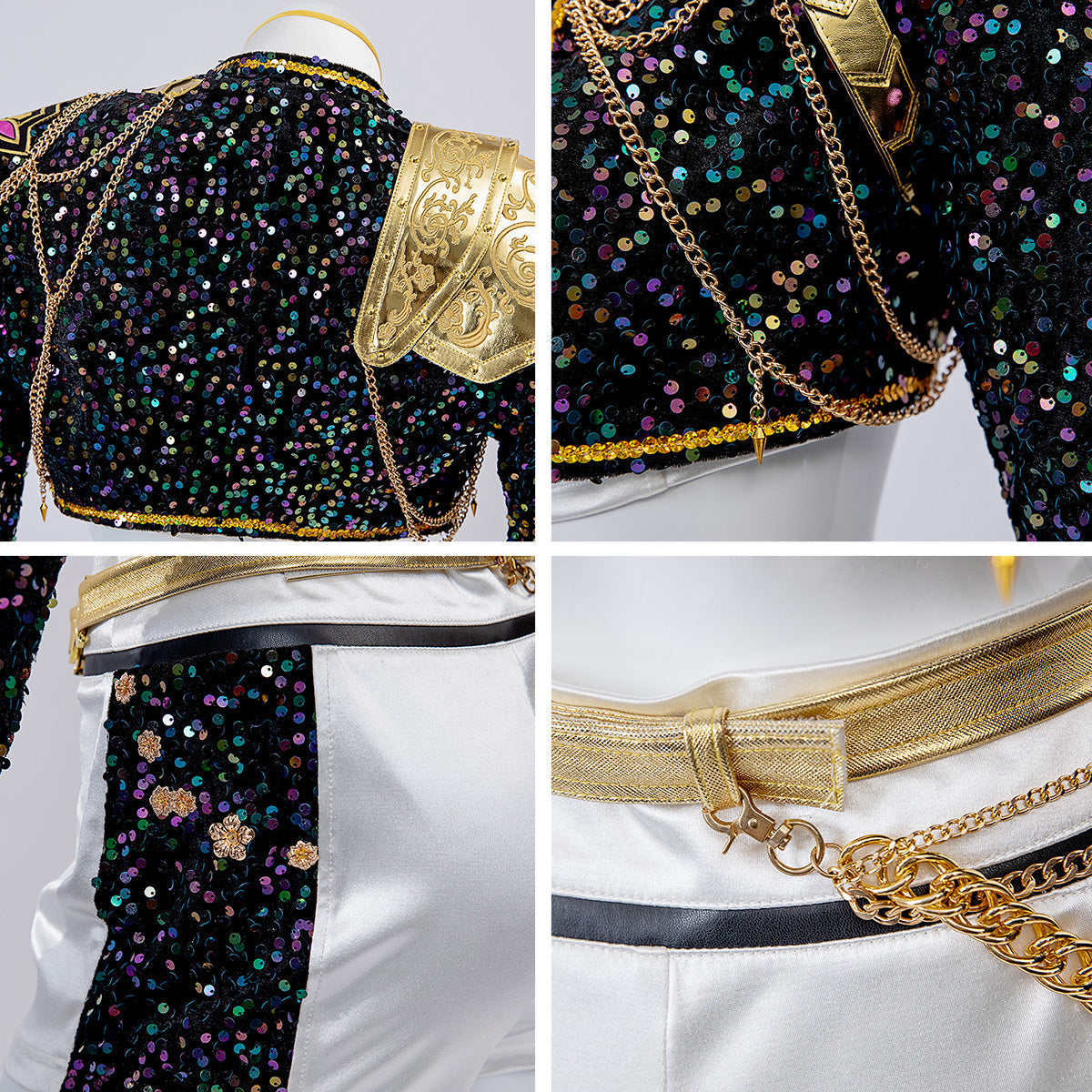 Halloween Glitzer Kostüm Damen Schwarz Gold