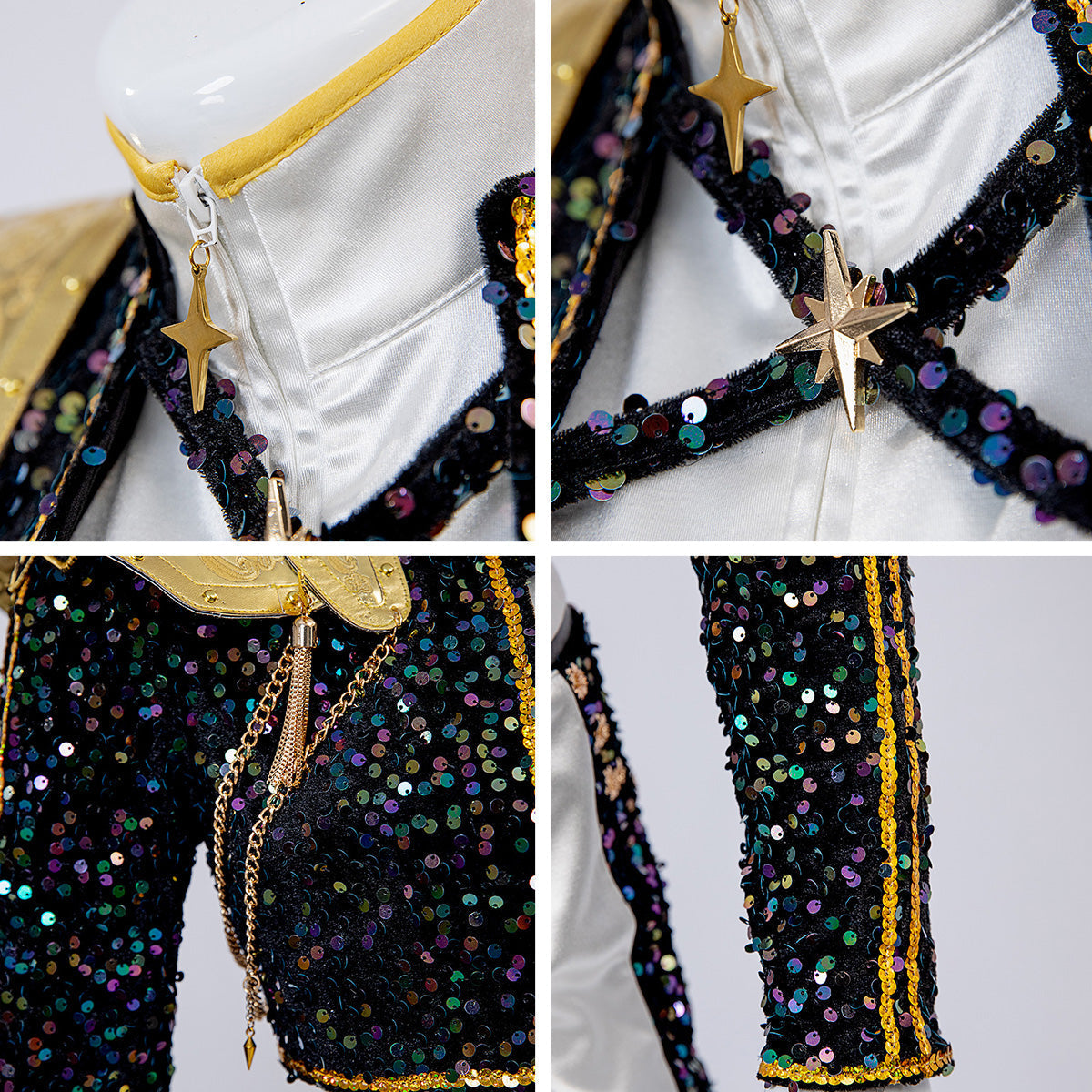 Halloween Glitzer Kostüm Damen Schwarz Gold