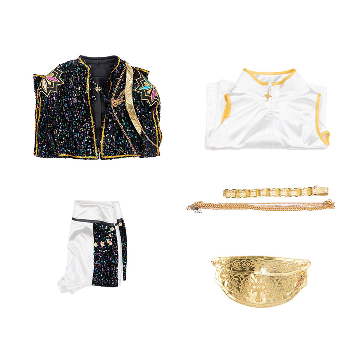 Halloween Glitzer Kostüm Damen Schwarz Gold