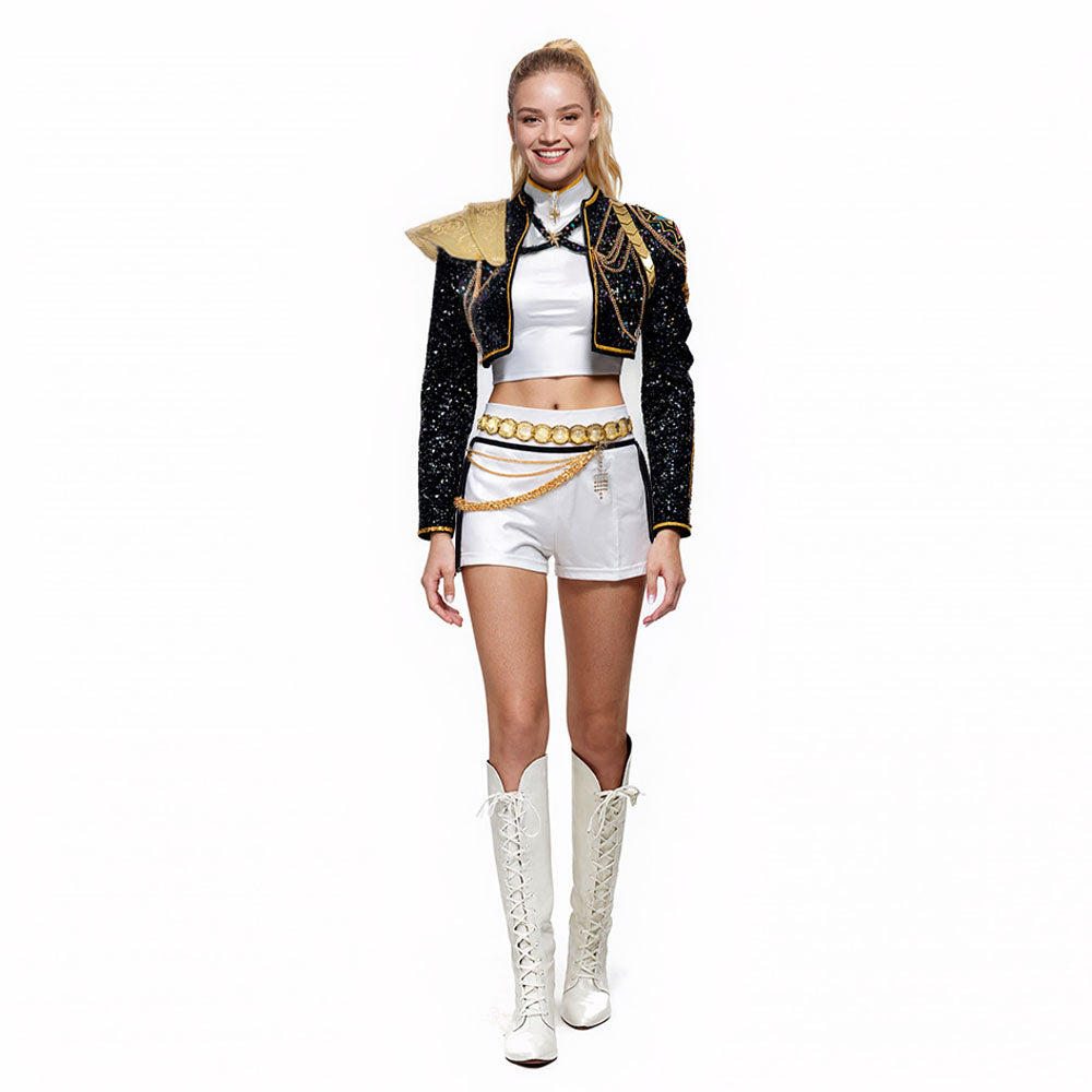 Halloween Glitzer Kostüm Damen Schwarz Gold