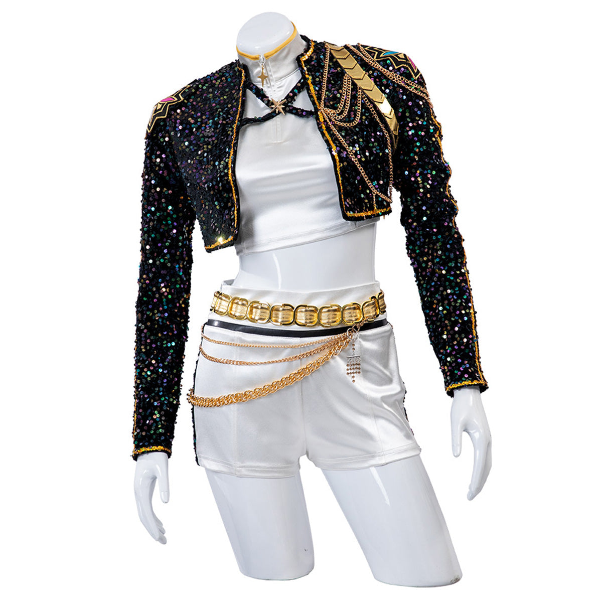 Halloween Glitzer Kostüm Damen Schwarz Gold