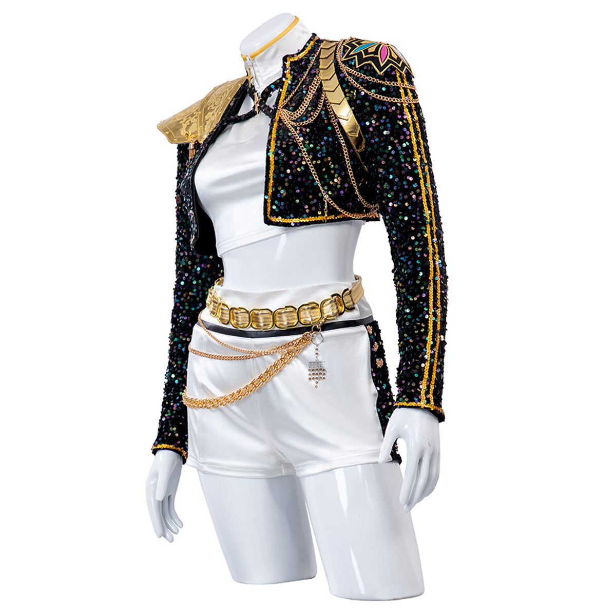 Halloween Glitzer Kostüm Damen Schwarz Gold