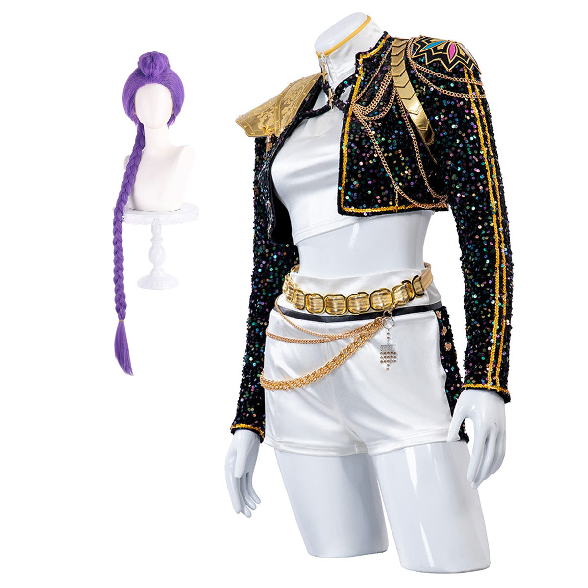 Halloween Glitzer Kostüm Damen Schwarz Gold
