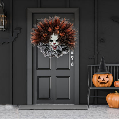 Halloween Scary Clown Mesh Wreath | Creepy Front Door Decor - Image 3