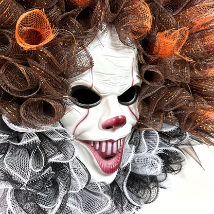 Halloween Scary Clown Mesh Wreath | Creepy Front Door Decor - Image 6