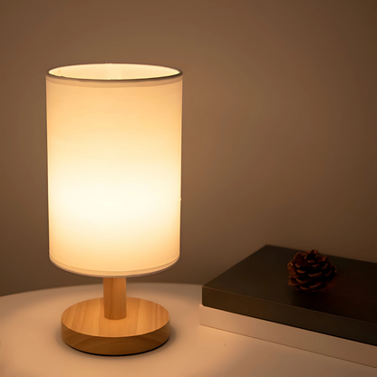 LED Tischlampe Stoff Holz Dimmbar