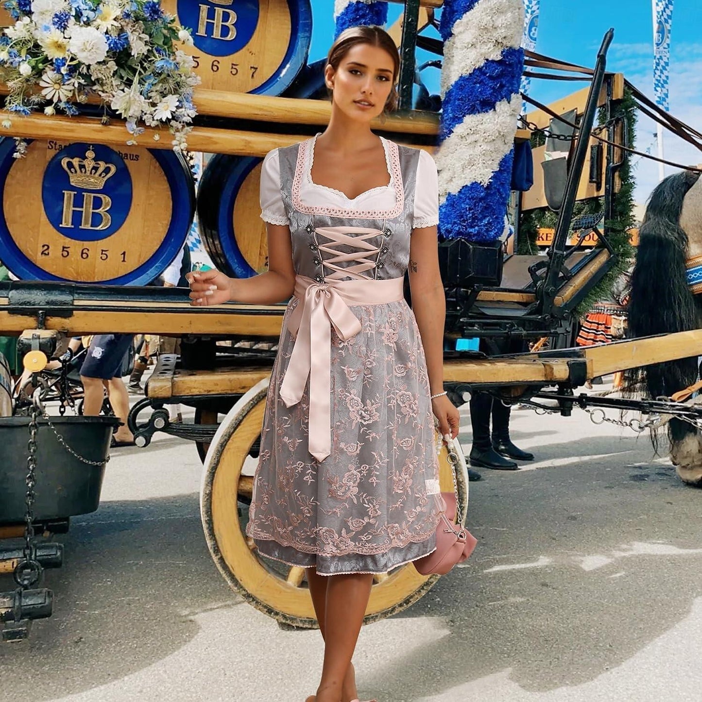 Damen Oktoberfest Dirndl Kleid 2025 | Kurz Ärmellos
