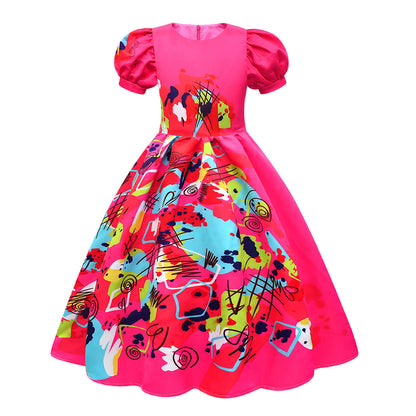 Mädchenkleid Puffärmel Bunt Partykleid Polyester
