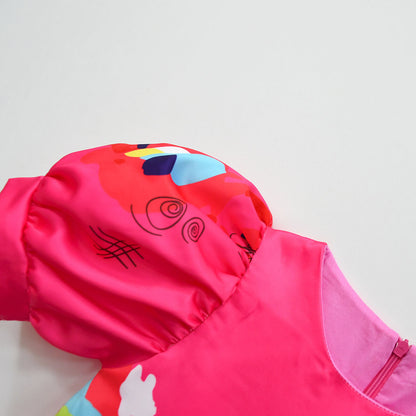 Mädchenkleid Puffärmel Bunt Partykleid Polyester