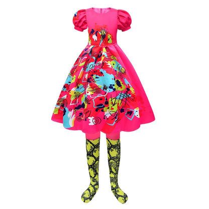 Mädchenkleid Puffärmel Bunt Partykleid Polyester
