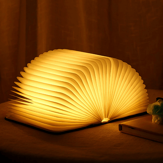 LED Tischlampe Holz Faltbares Buch Licht