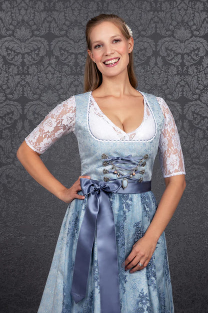 Damen Oktoberfest Hochgeschlossenes Dirndl Kleid | Langarm, Midi