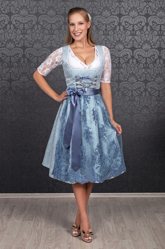 Damen Oktoberfest Hochgeschlossenes Dirndl Kleid | Langarm, Midi