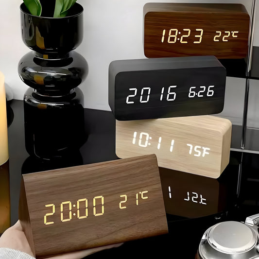 Digitale LED Uhr Holz Modern Wecker