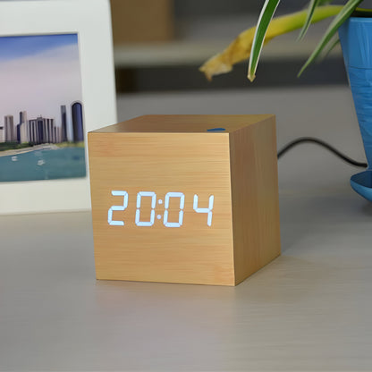Digitale Holz Tischuhr Modernes Würfeldesign
